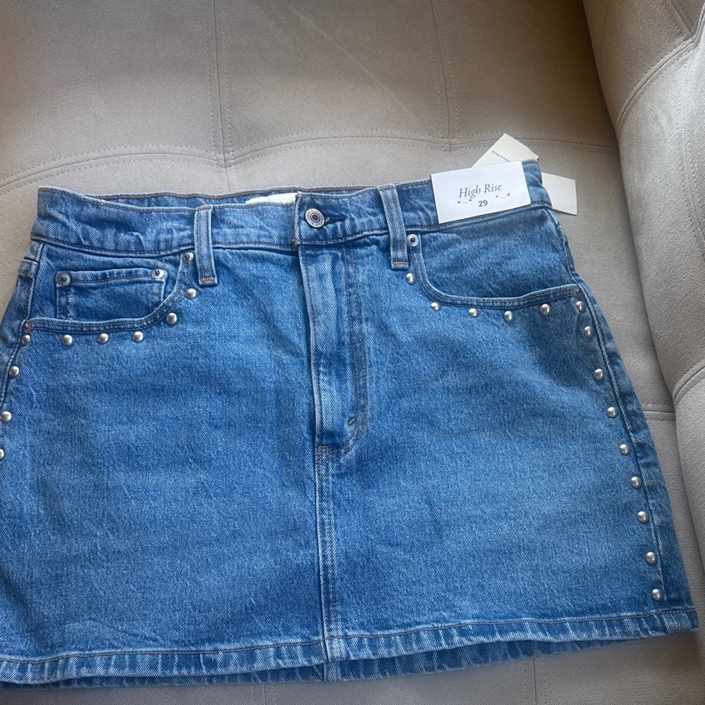 Abercrombie & Fitch Blue Denim Mini Skirt with Studs
